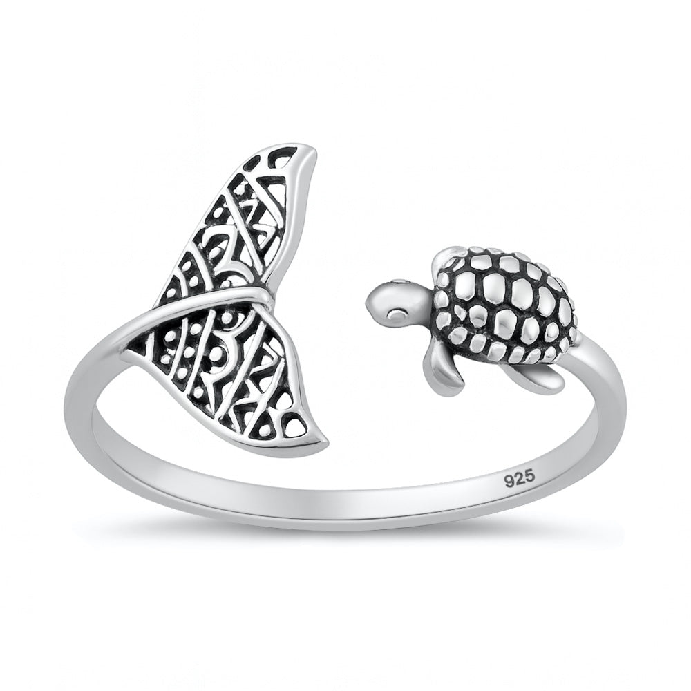 Silver Ring - Whale Tail & Sea Turtle