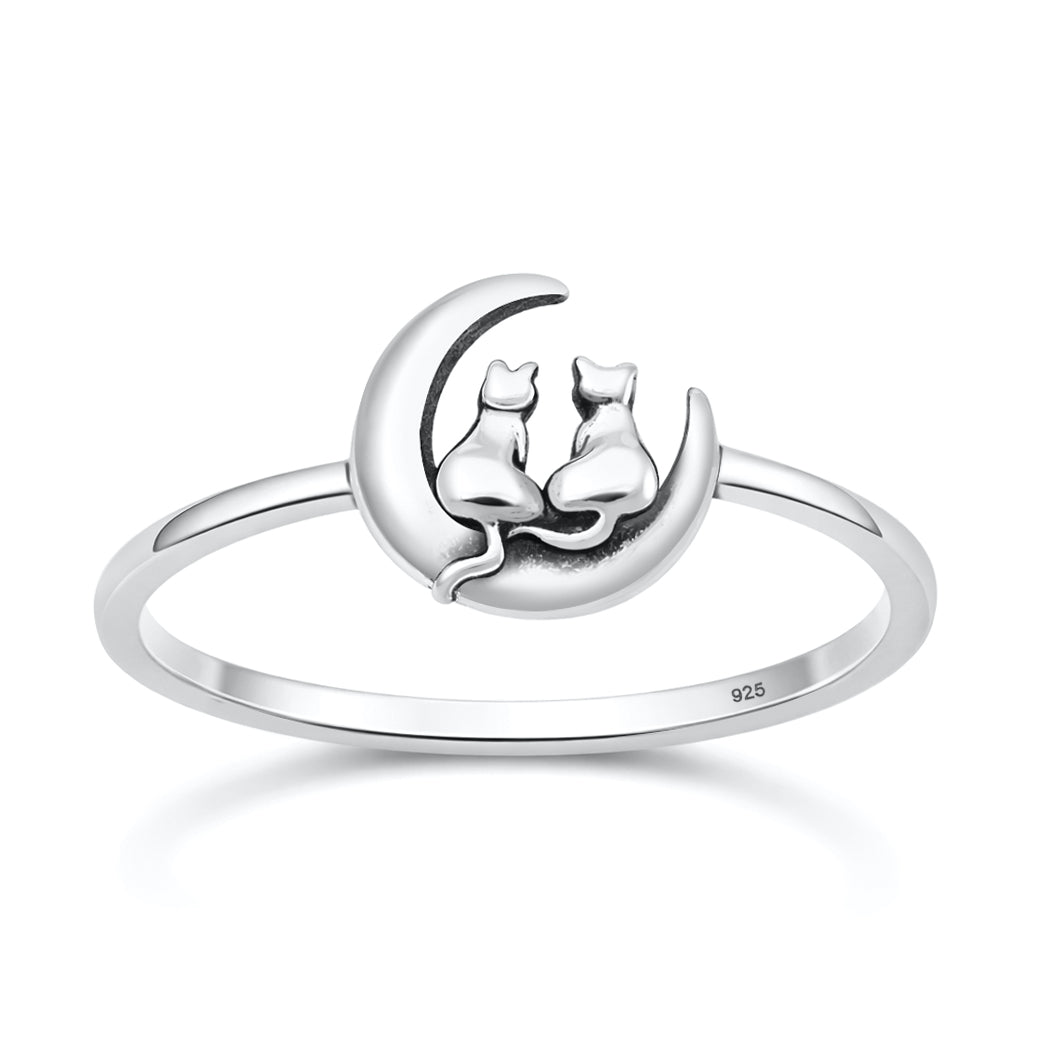 Silver Ring - Cat on Moon