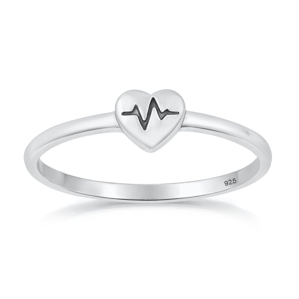 Silver Ring - Heart EKG