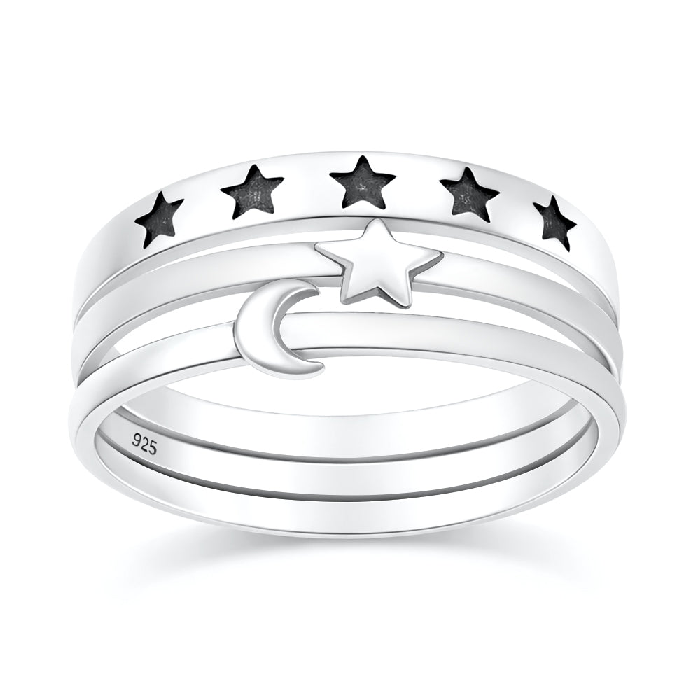 Silver Ring - Moon & Stars Stacking Set