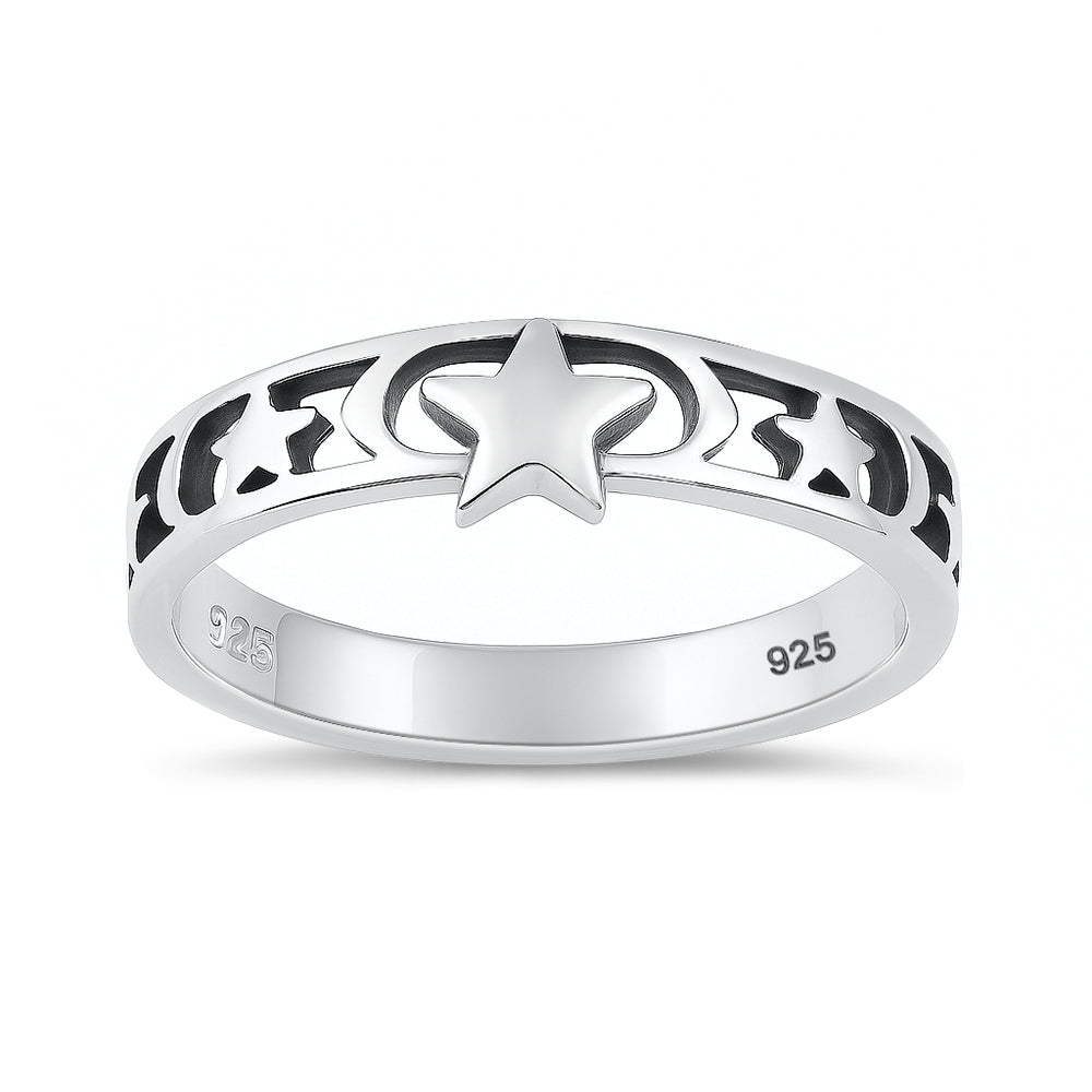 Silver Ring - Moon & Stars
