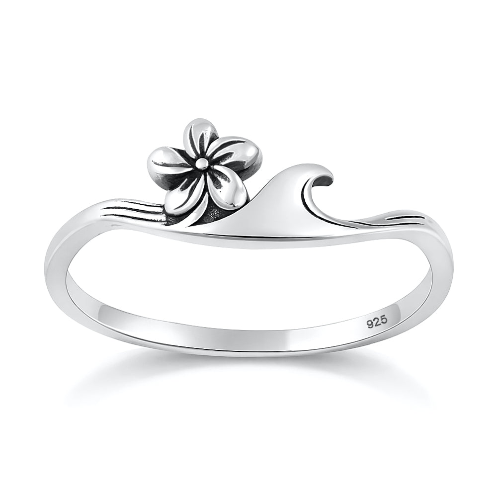 Silver Ring - Wave & Flower