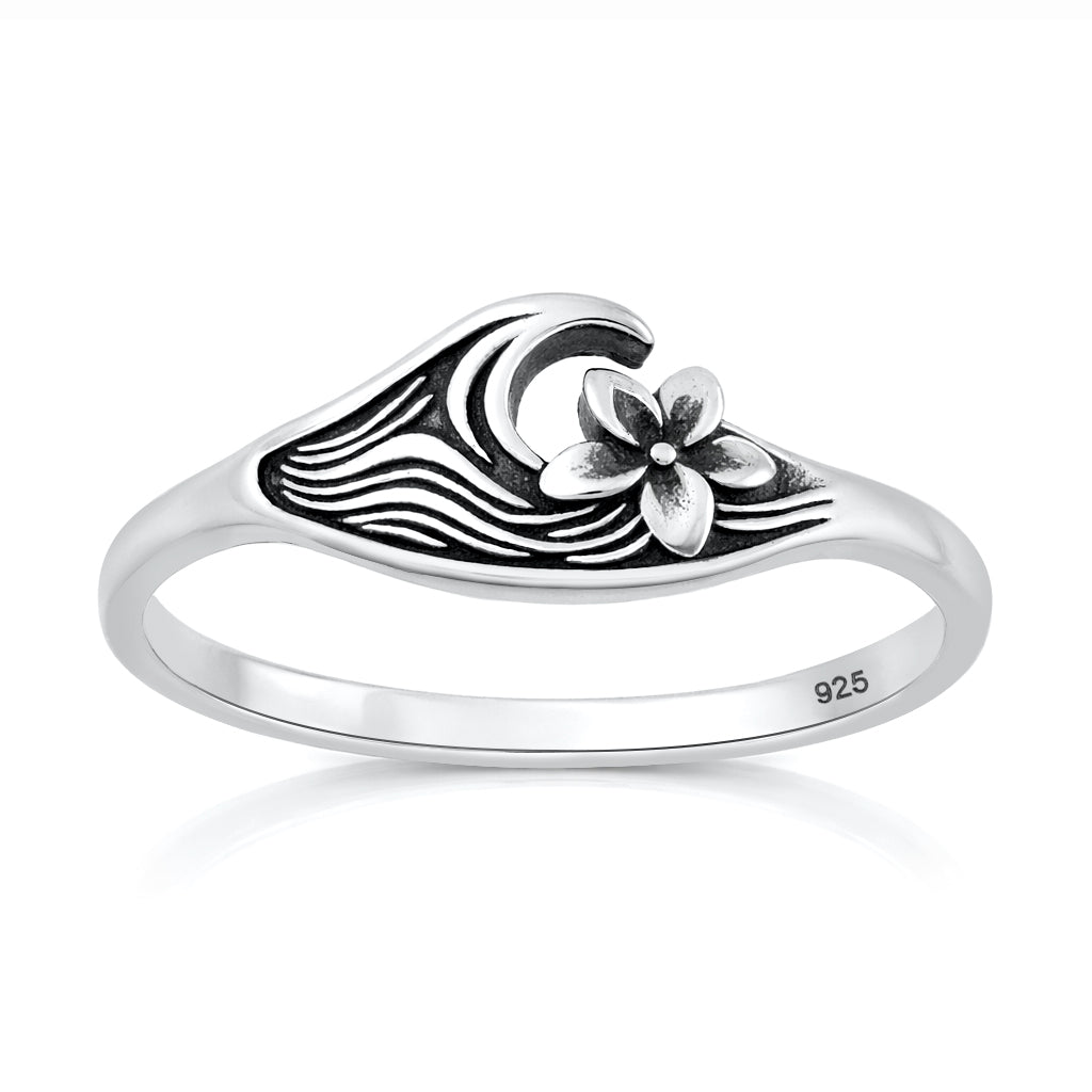 Silver Ring - Flower & Ocean