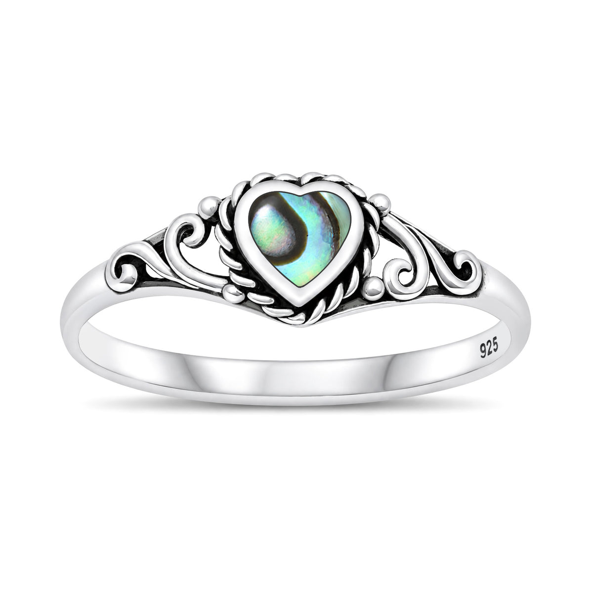 Silver Heart Scroll Stone Ring