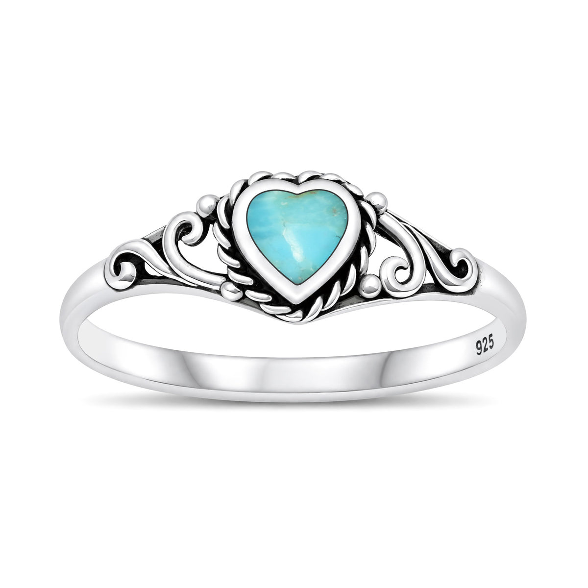 Silver Heart Scroll Stone Ring