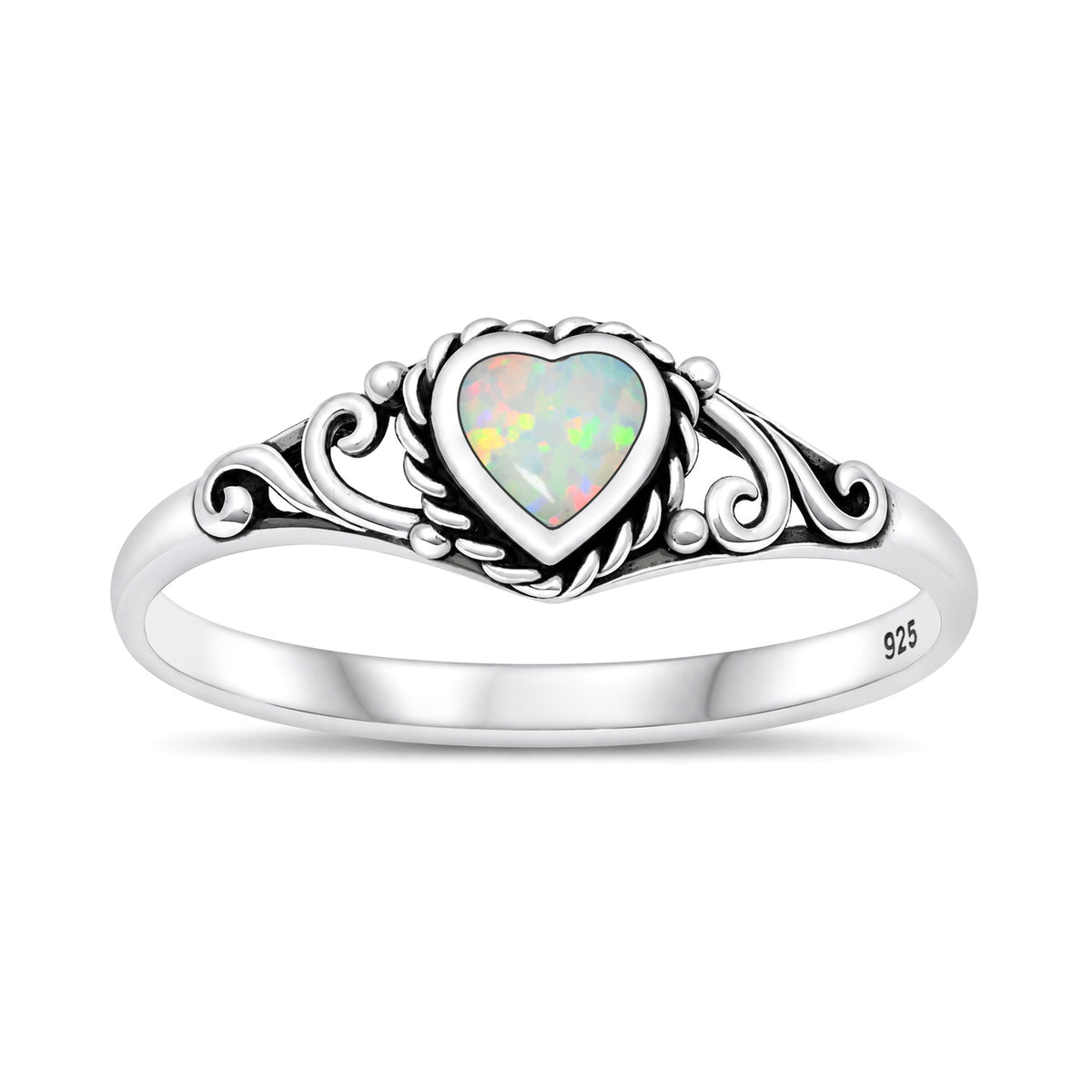 Silver Heart Scroll Stone Ring