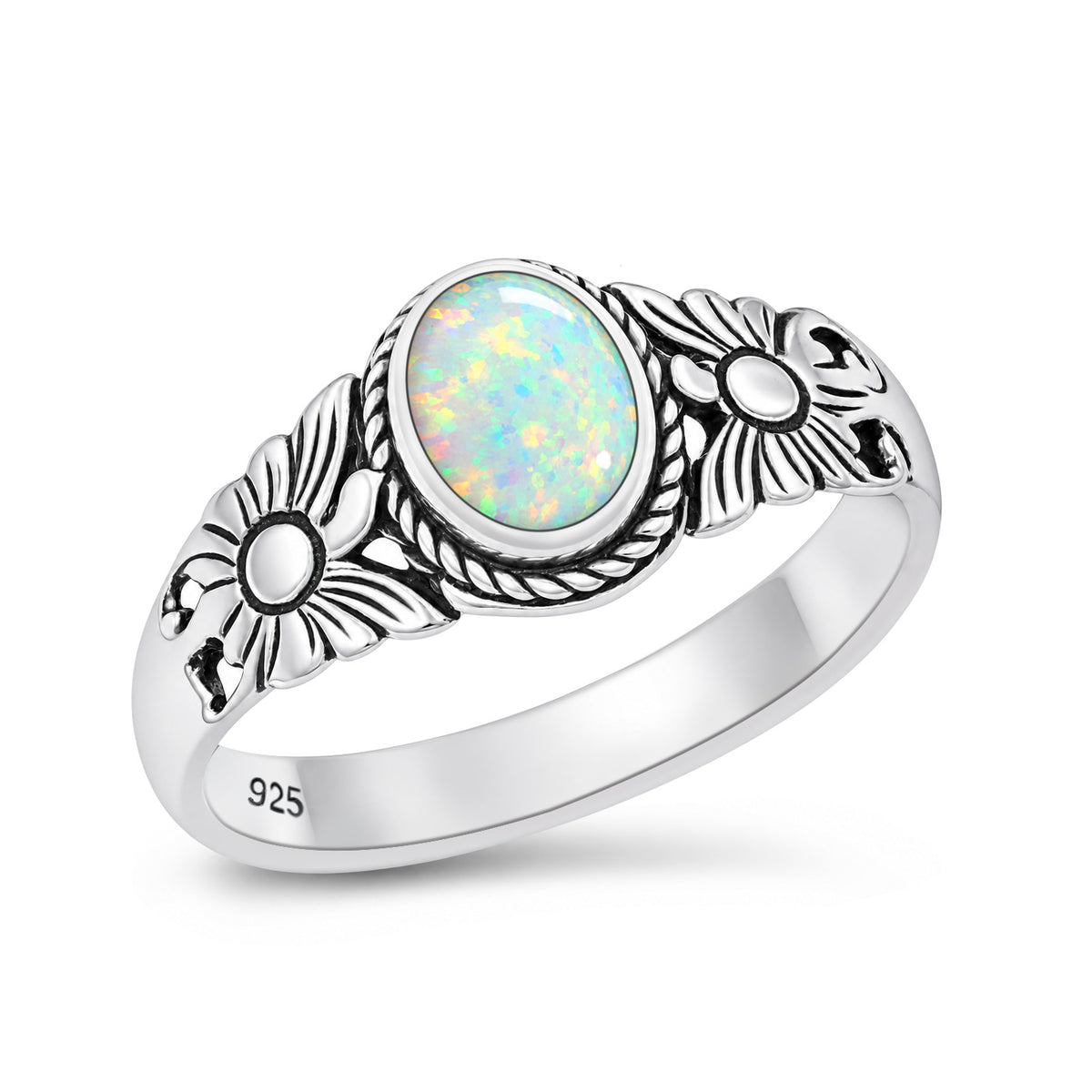 Silver Sunflower Stone Ring