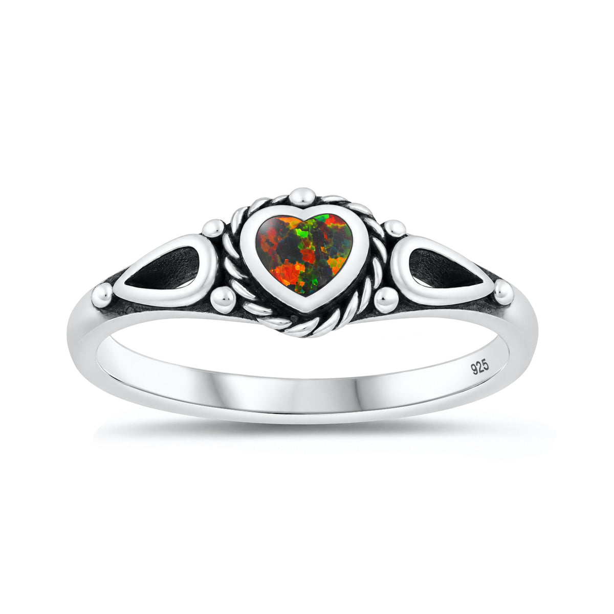 Silver Heart Bali Stone Ring
