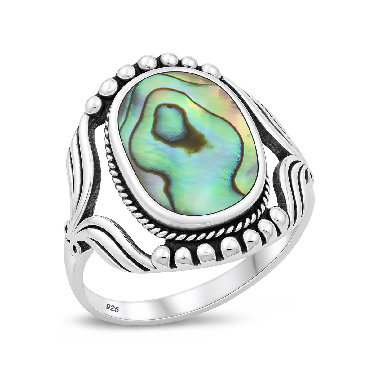Silver Scrollwork Stone Ring