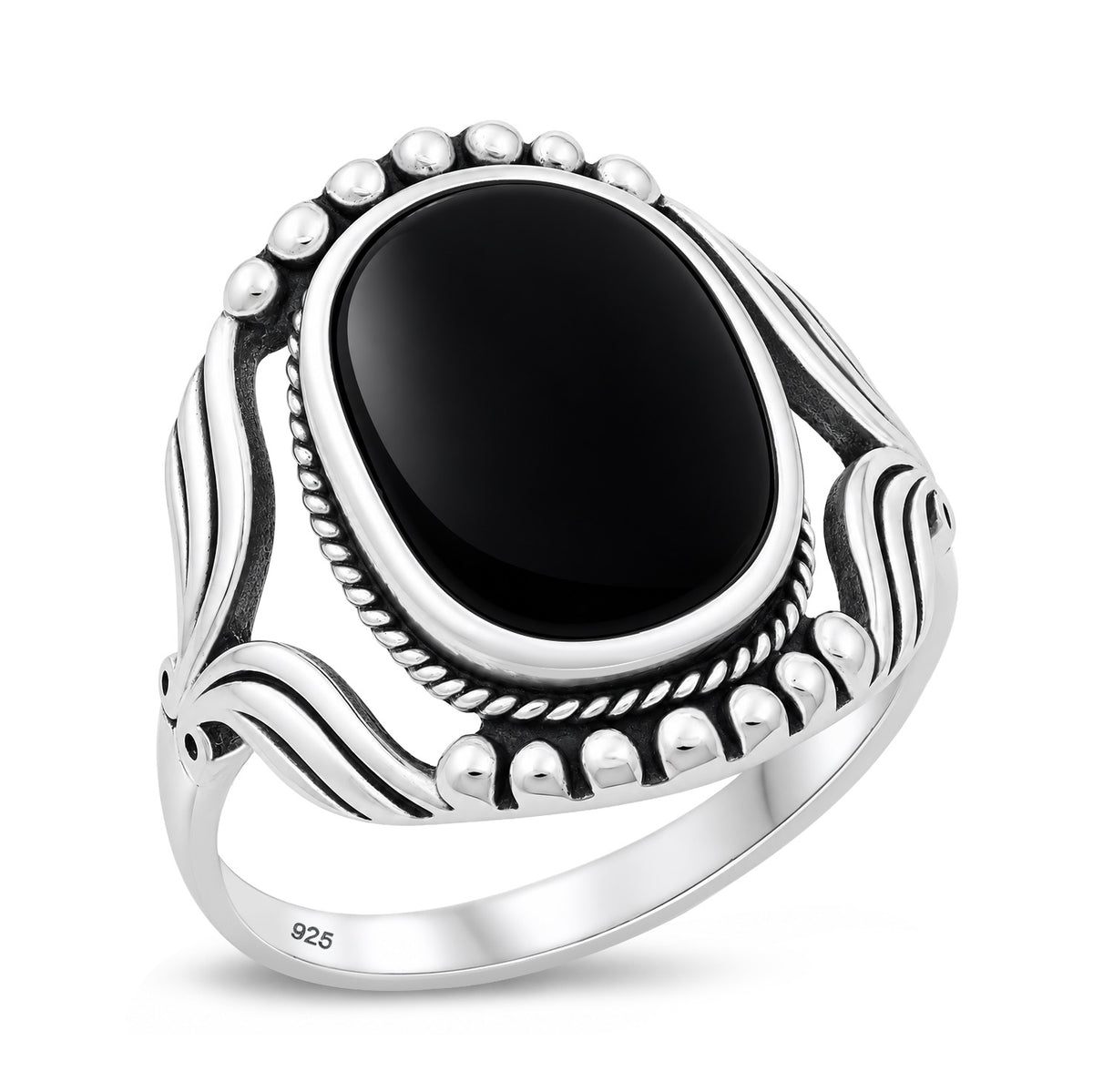 Silver Scrollwork Stone Ring