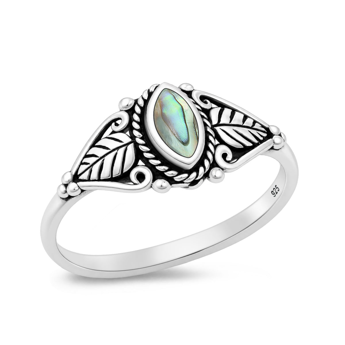 Silver Leaf VIne Stone Ring
