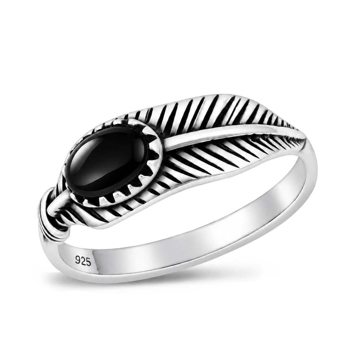 Silver Stone Ring - Feather