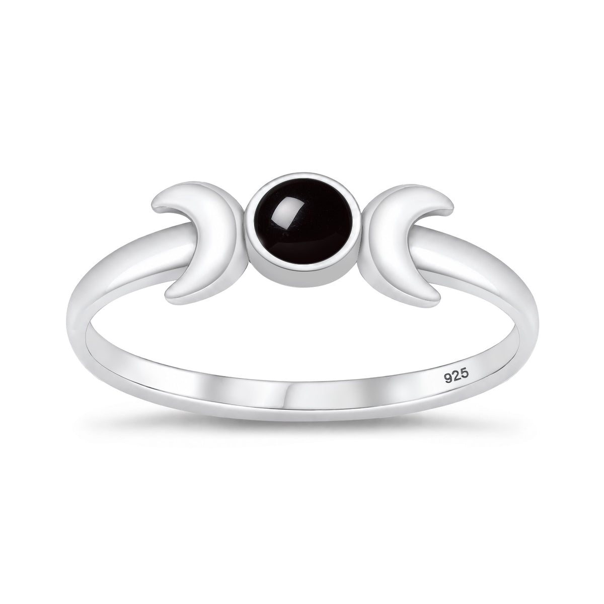 Silver Crescent Moon Stone Ring