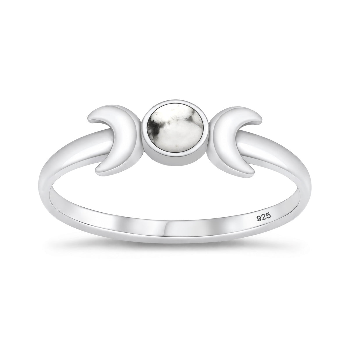 Silver Crescent Moon Stone Ring