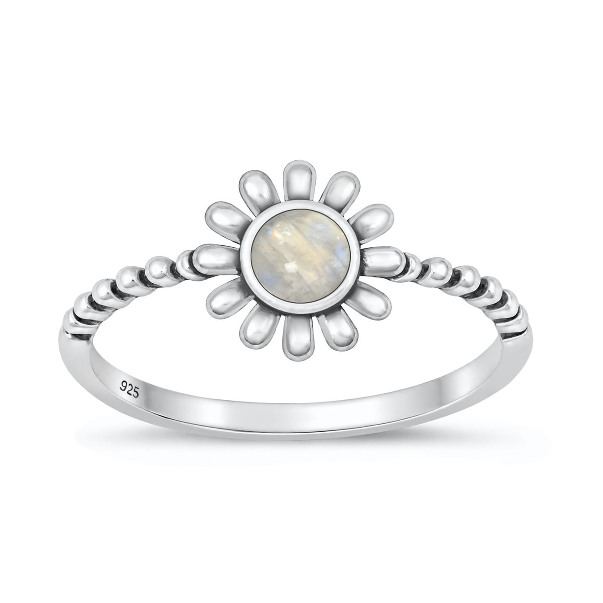 Silver Stone Ring - Flower