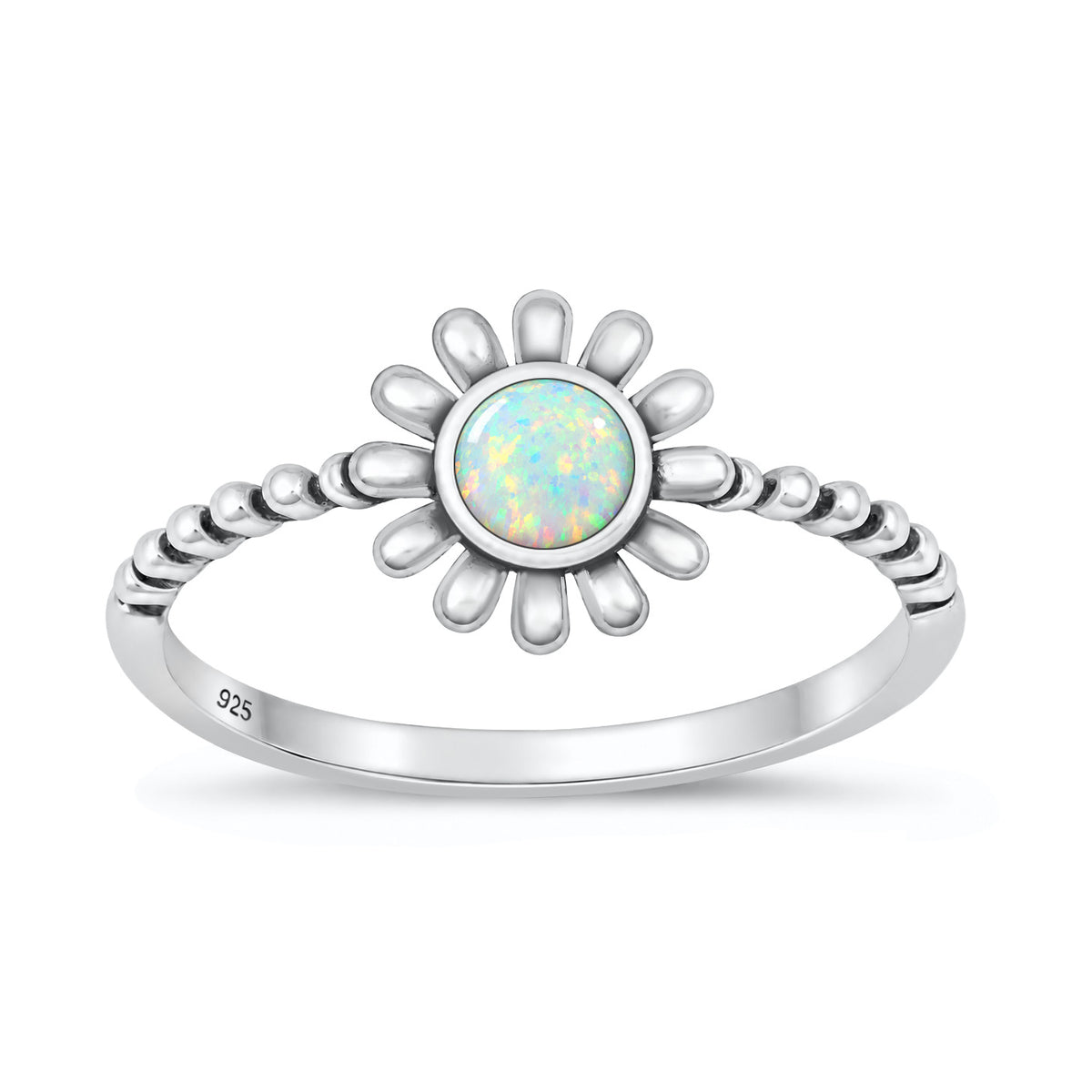 Silver Lab Opal Ring - Flower