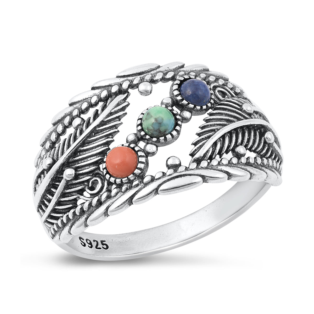 Silver Stone Ring - Feathers