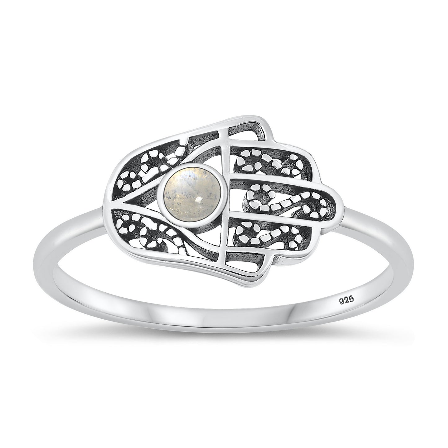 Silver Stone Ring - Hamsa