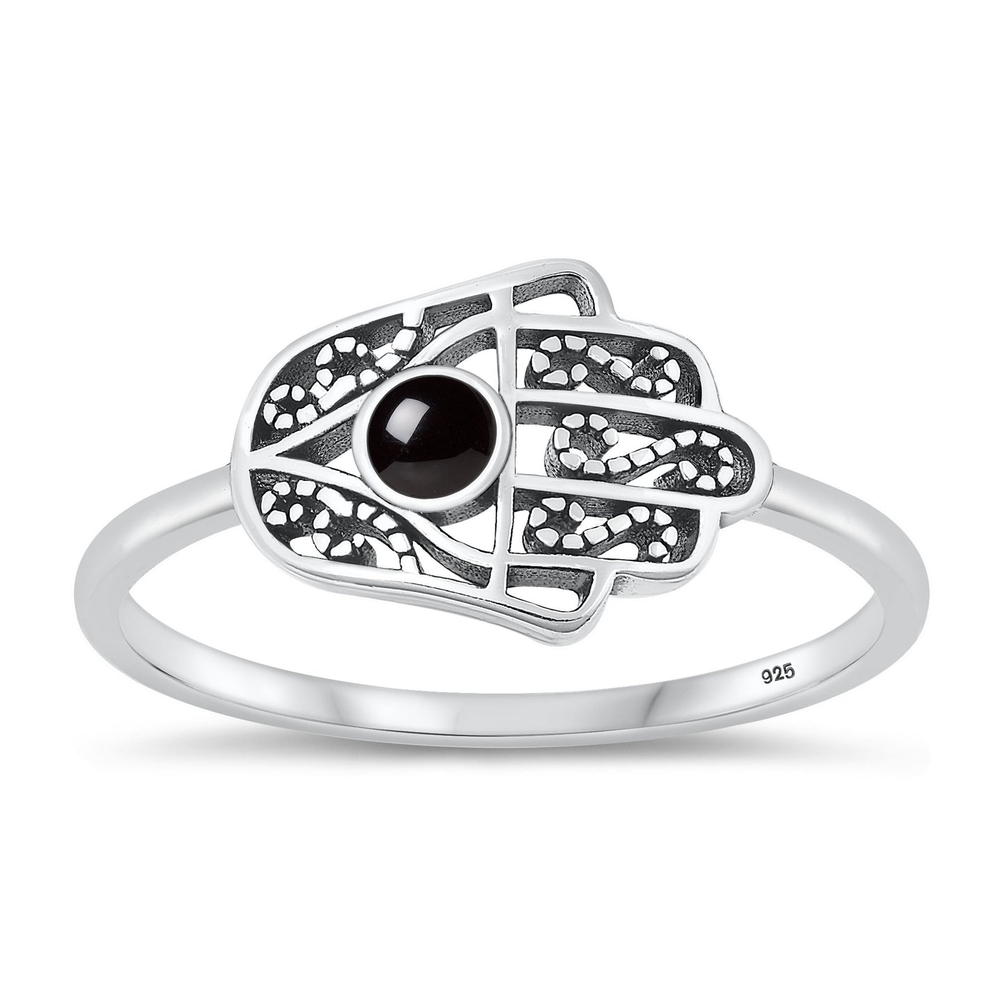 Silver Stone Ring - Hamsa