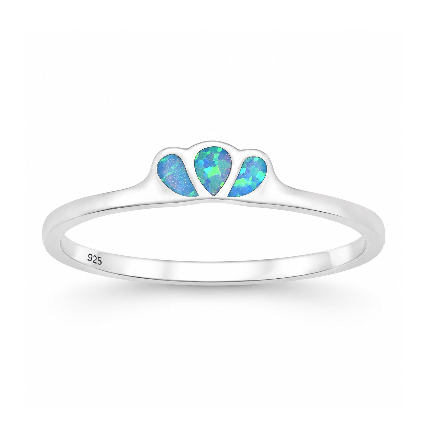 Silver Lab Opal Ring - Triple Tear Drop