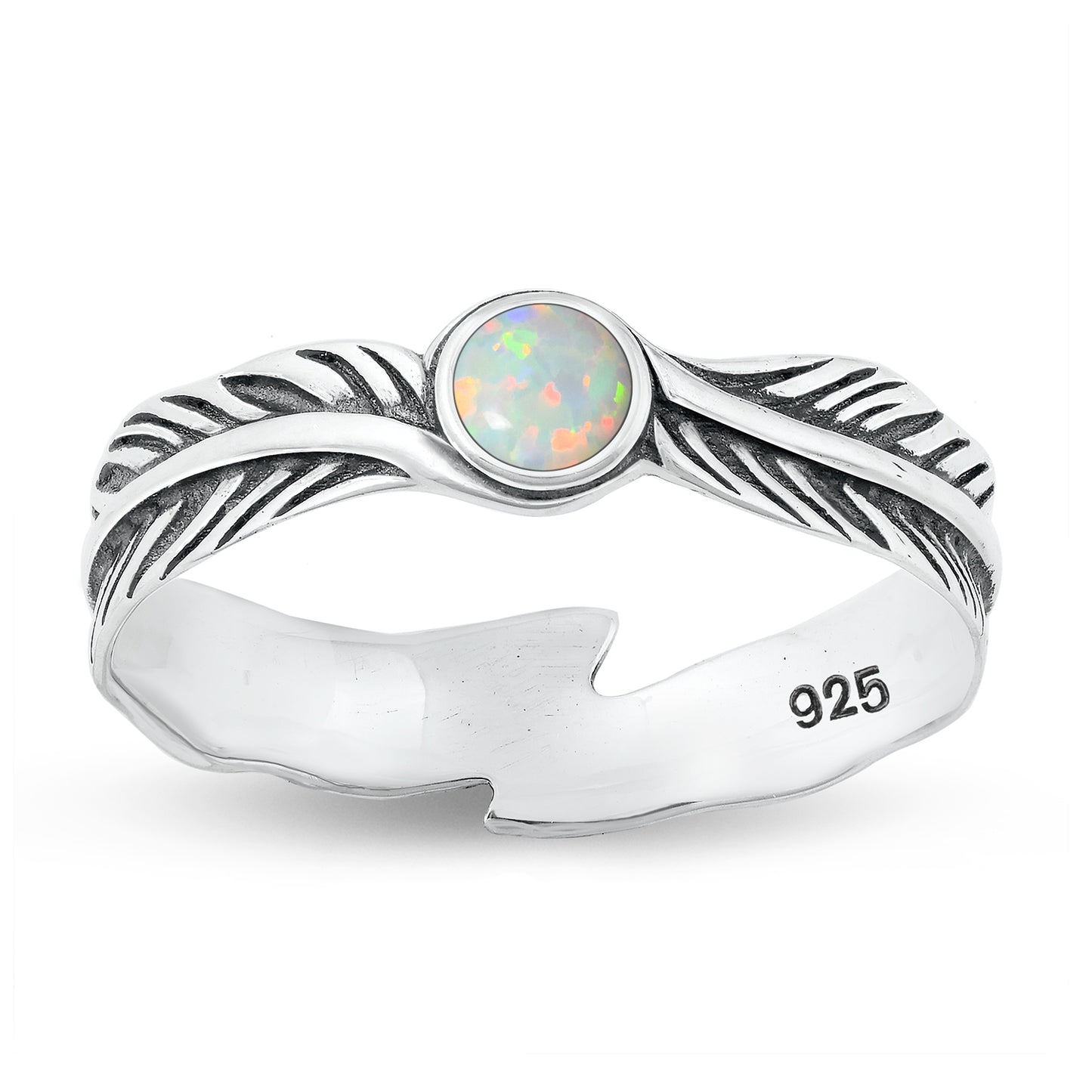 Silver Stone Ring - Feathers