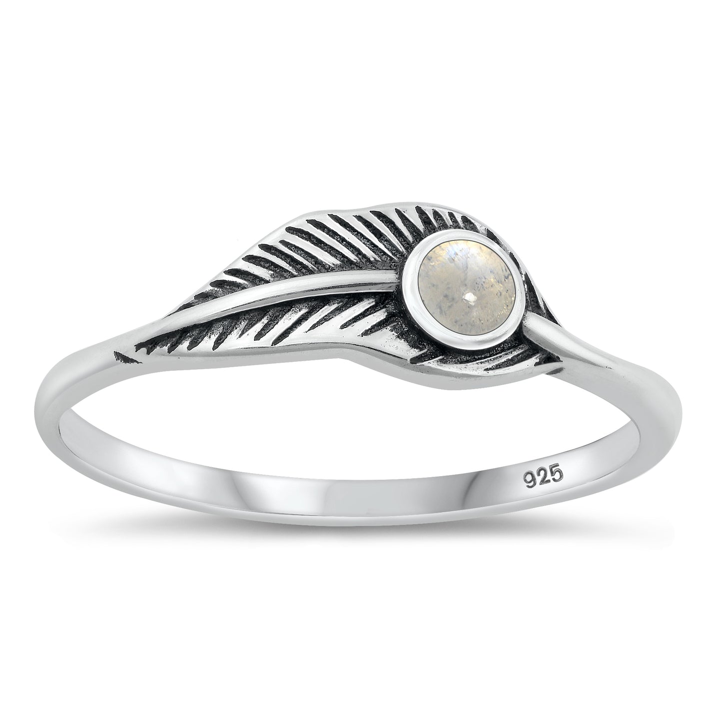 Silver Stone Ring - Feather
