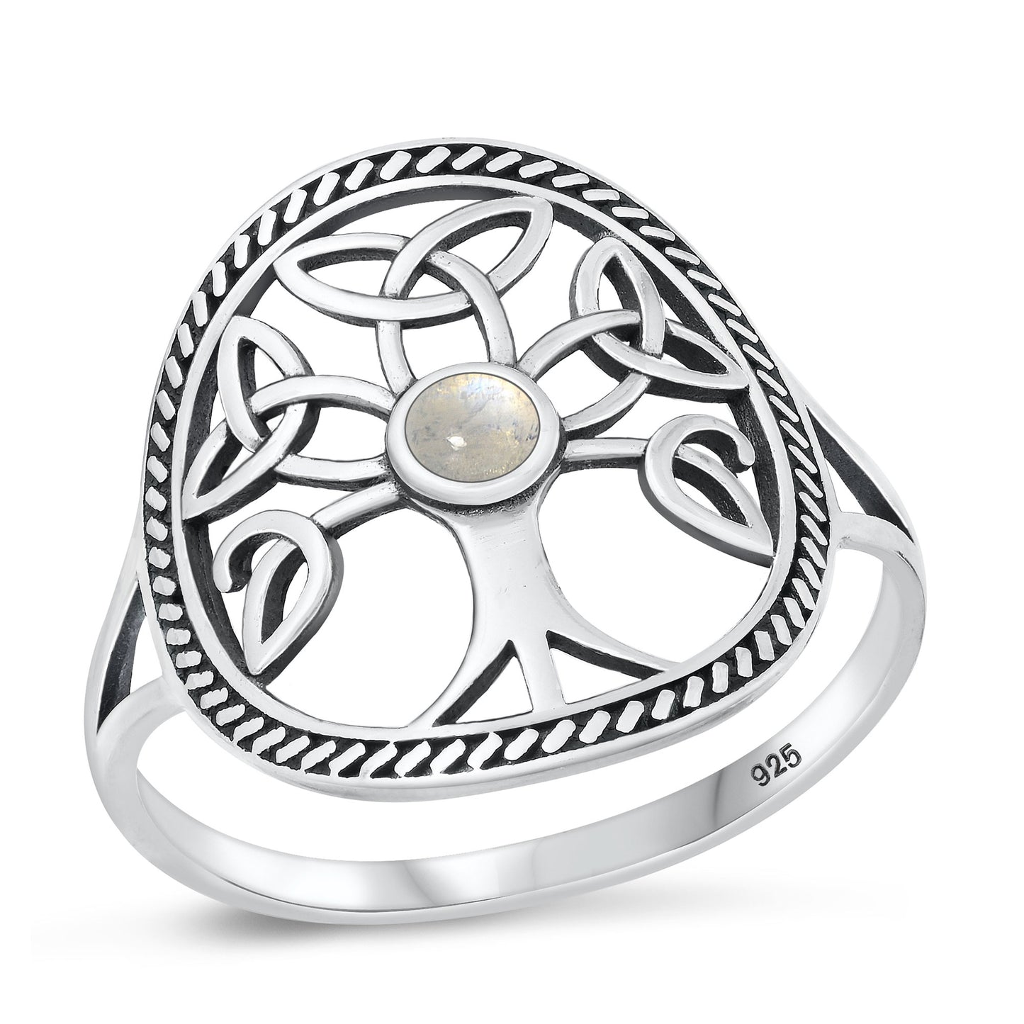 Silver Stone Ring - Celtic Tree
