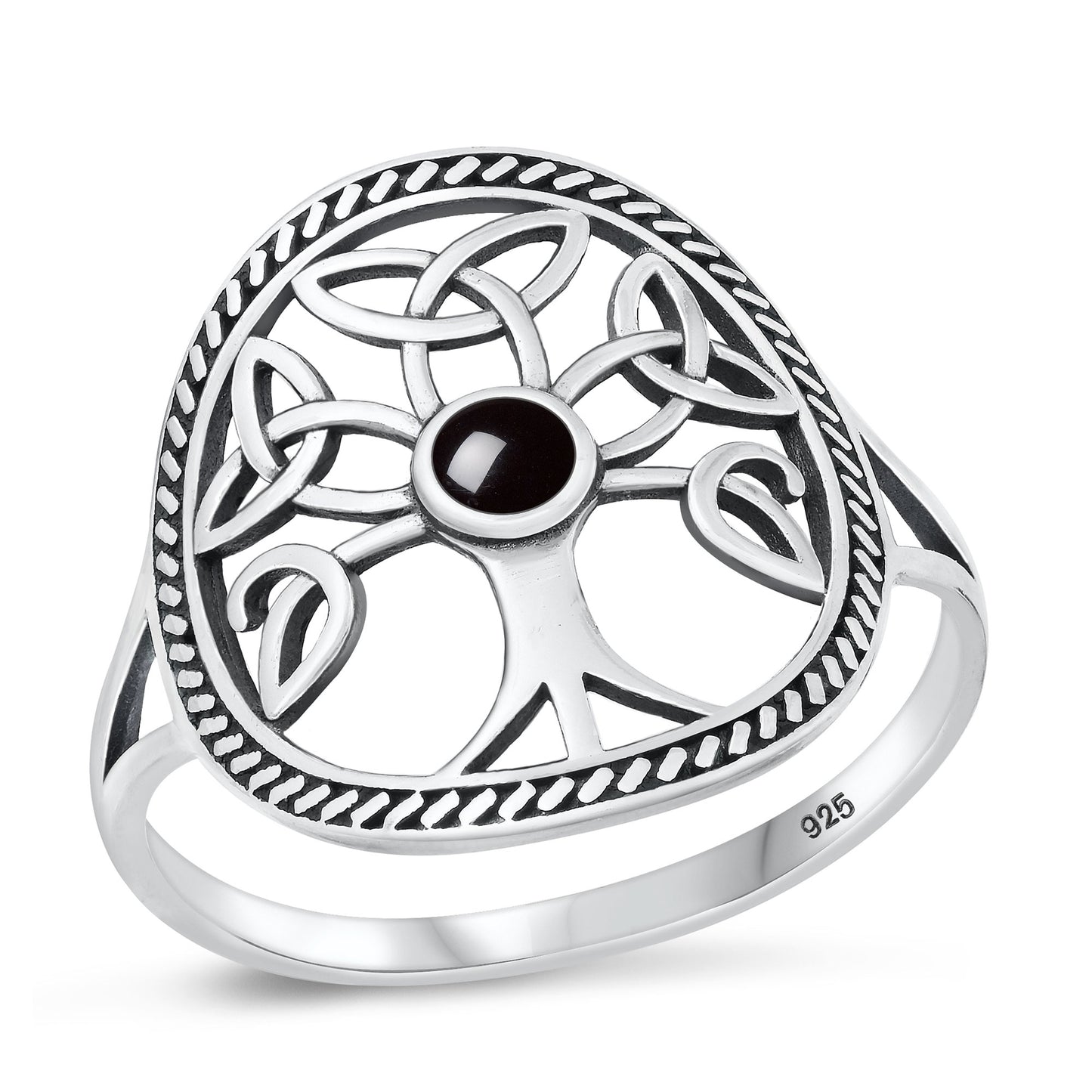 Silver Stone Ring - Celtic Tree