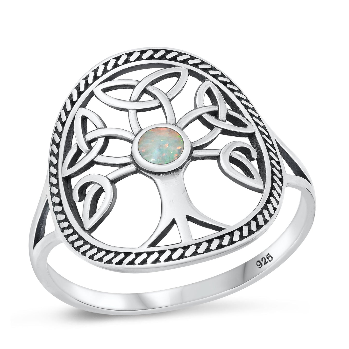Silver Lab Opal Ring - Celtic Tree