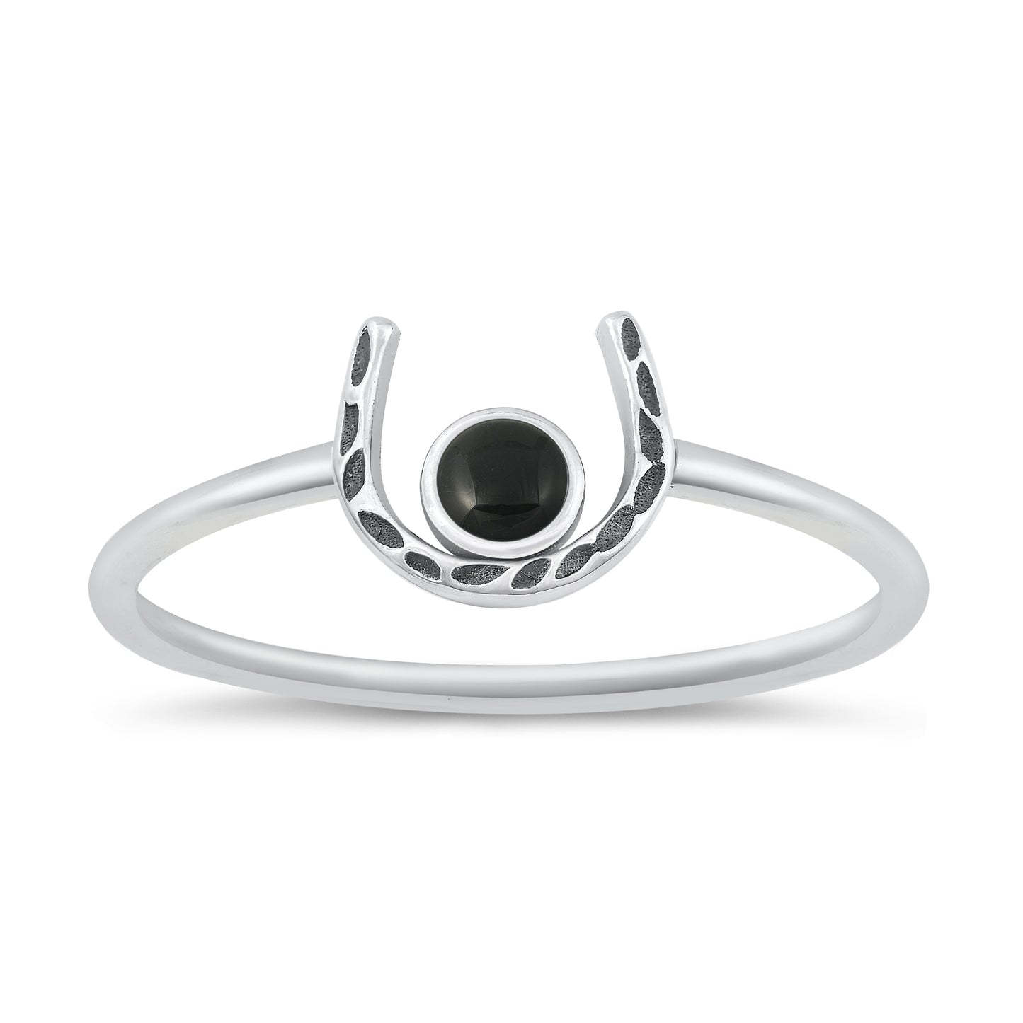 Silver Stone Ring - Horseshoe