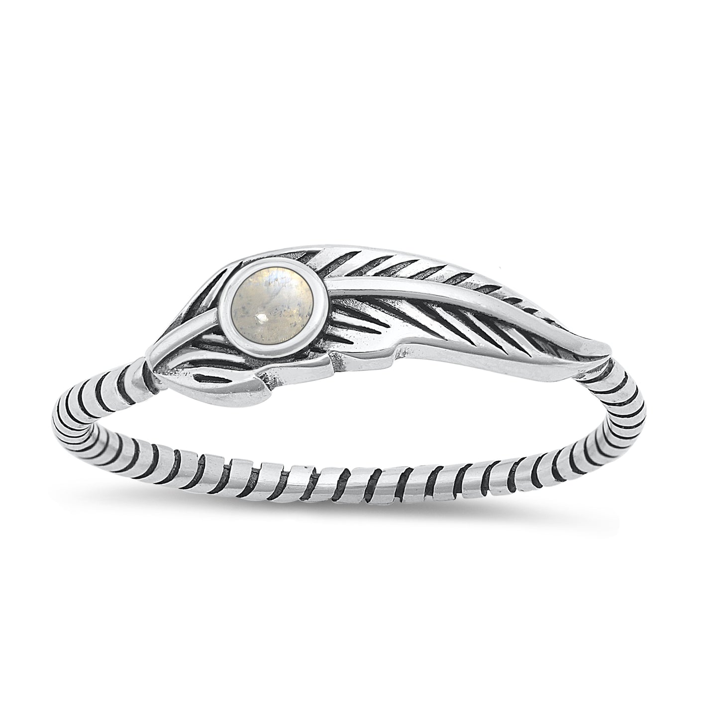 Silver Stone Ring - Feather