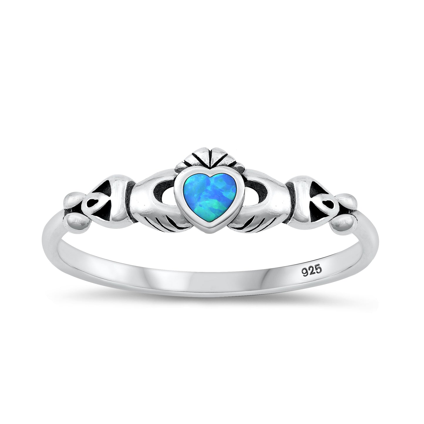 Silver Lab Opal Ring - Mini Claddagh