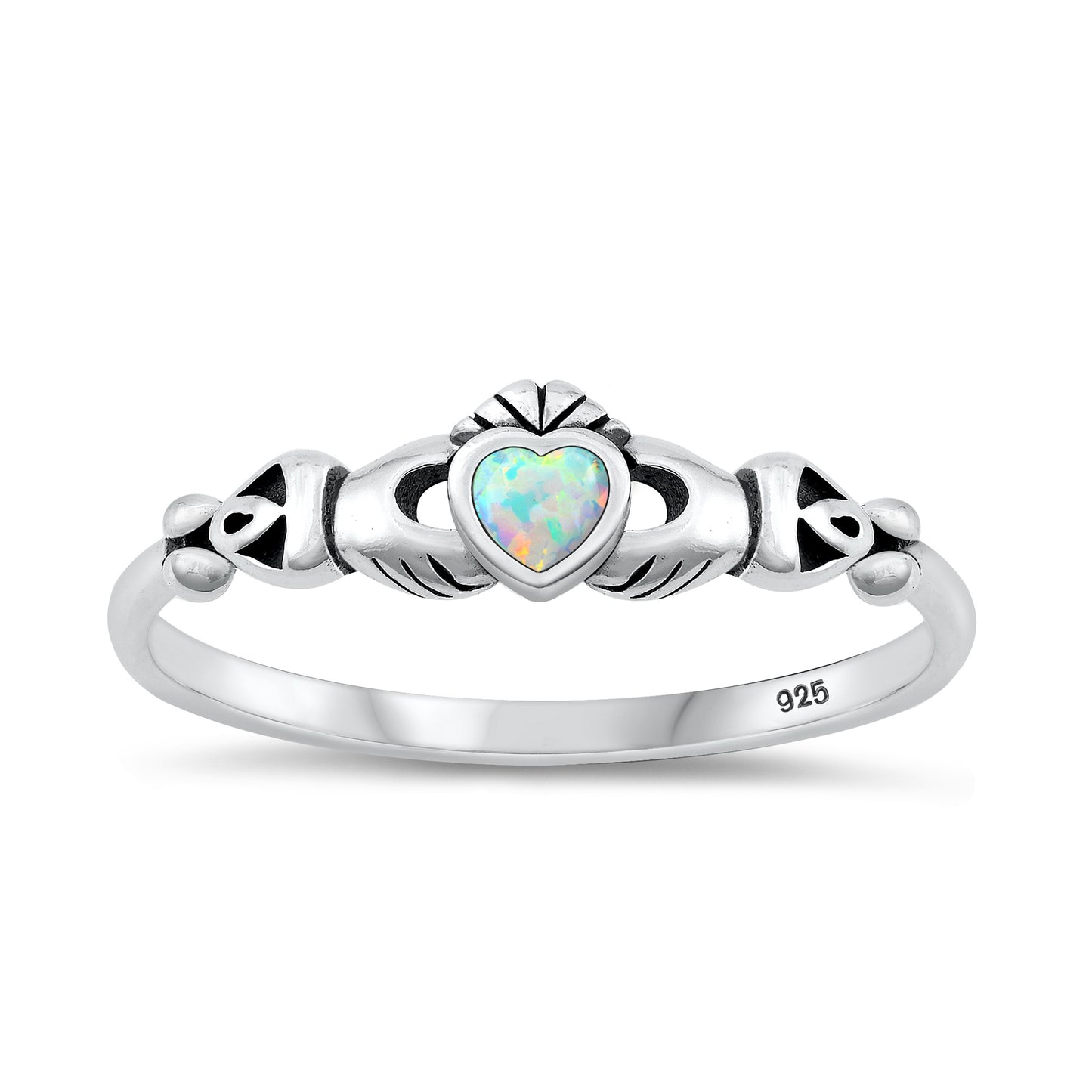 Silver Lab Opal Ring - Mini Claddagh