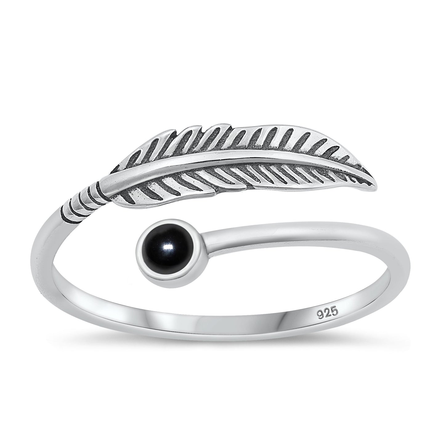 Silver Stone Ring - Feather