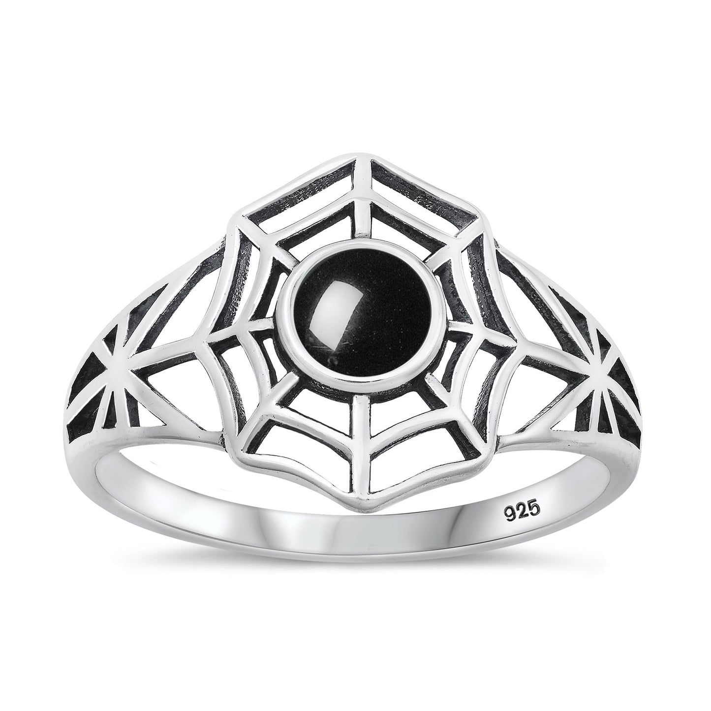 Silver Stone Ring - Spiderweb