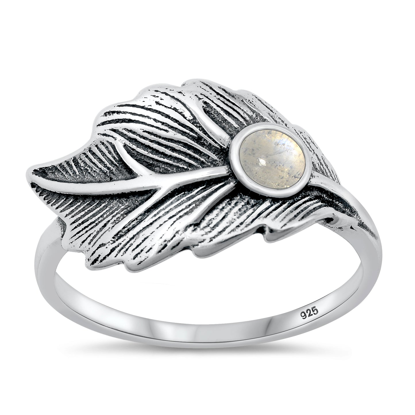 Silver Stone Ring - Leaf