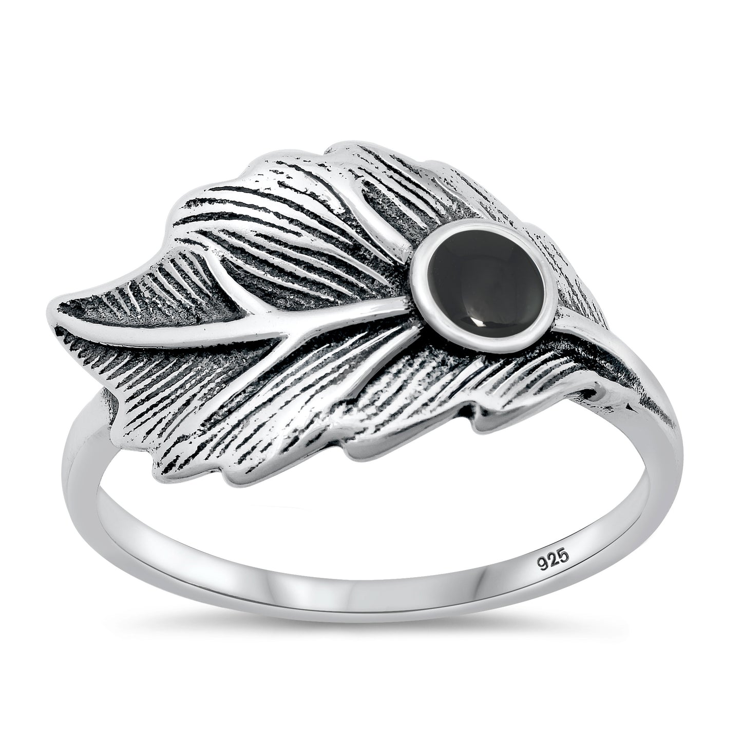 Silver Stone Ring - Leaf