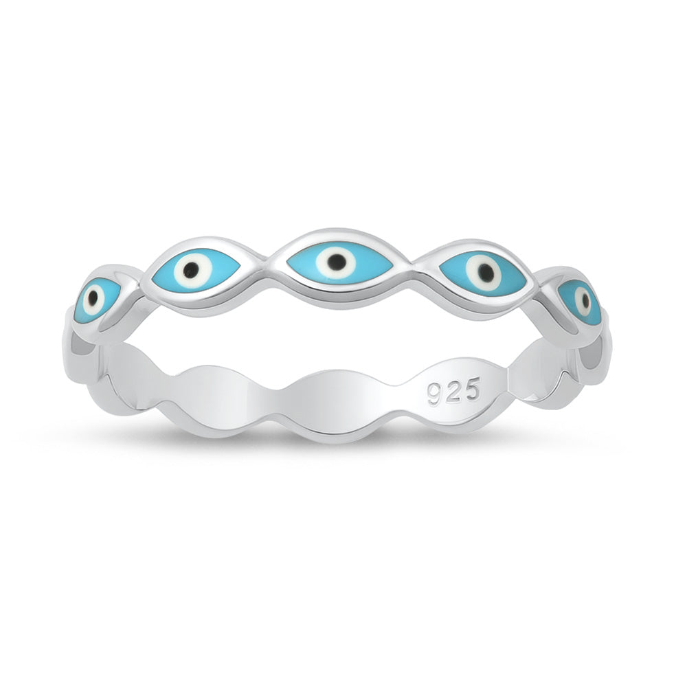 Silver Stone Ring - Evil Eye Band