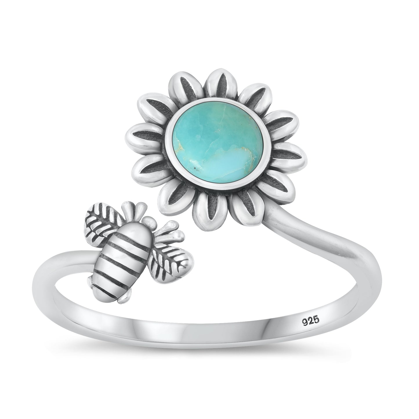 Silver Stone Ring - Flower & Bee