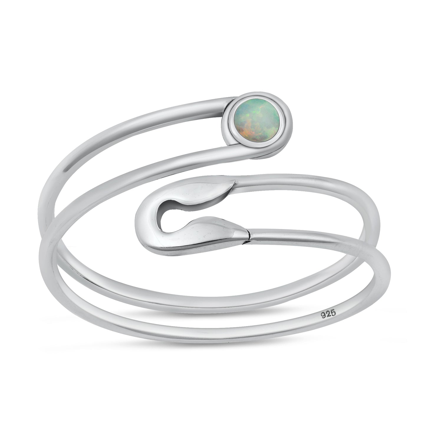 Silver Lab Opal Ring - Safety Pin