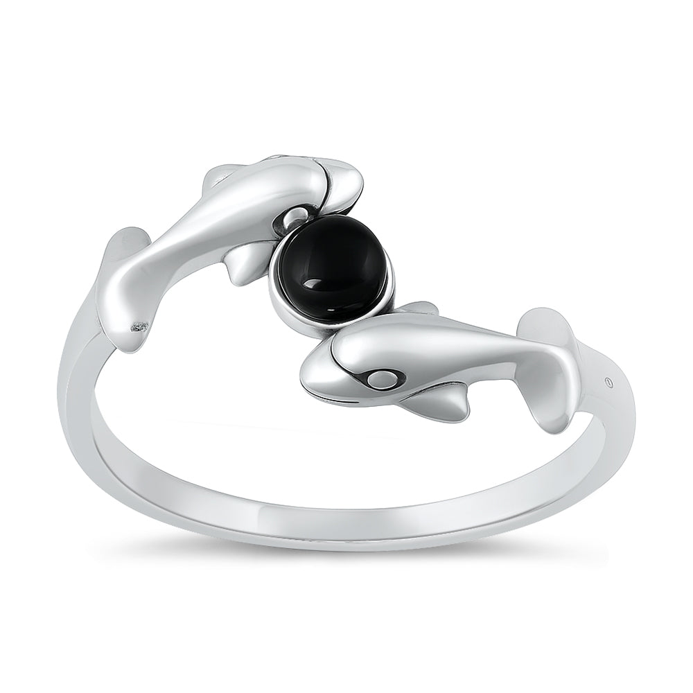Silver Stone Ring - Dolphins
