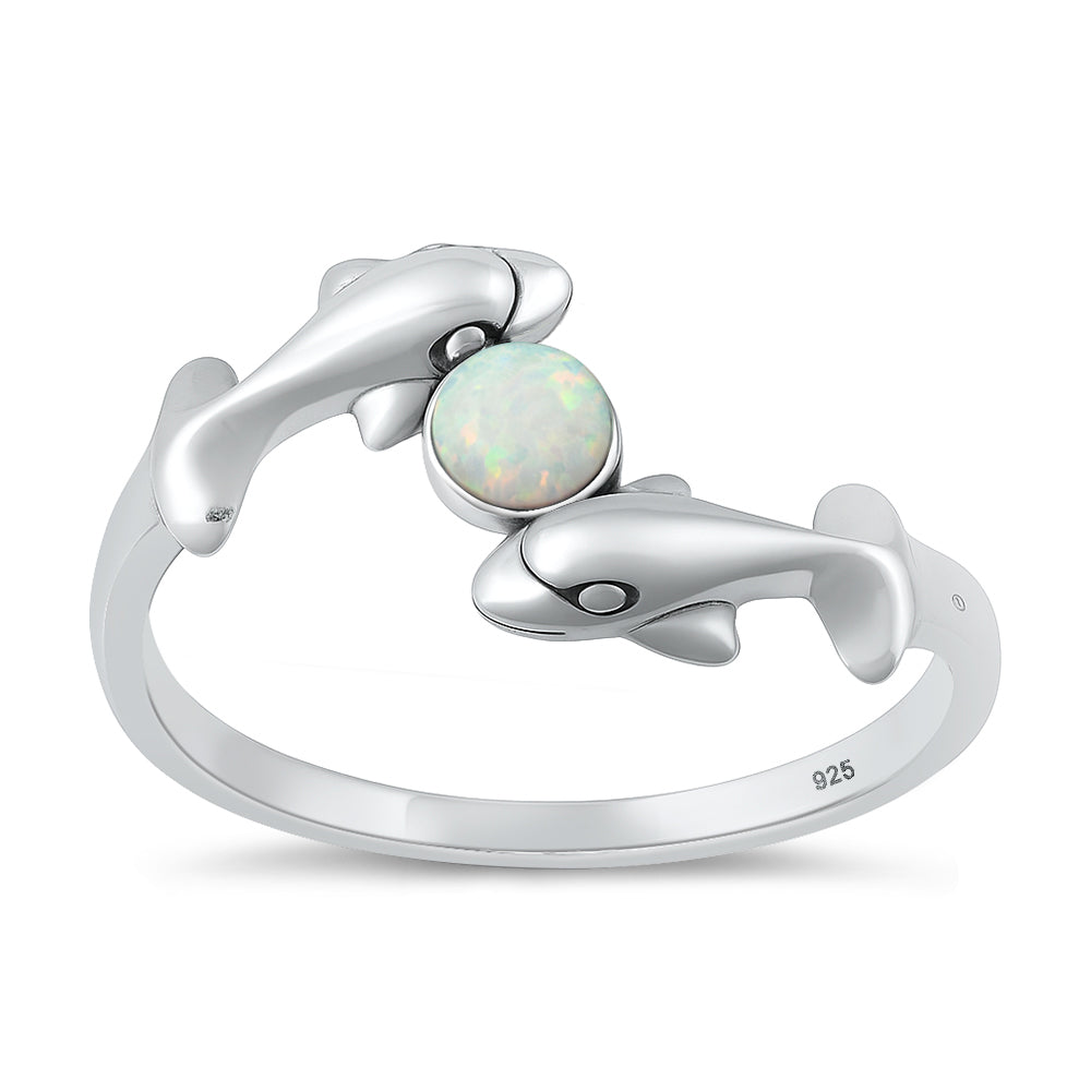 Silver Lab Opal Ring - Dolphins