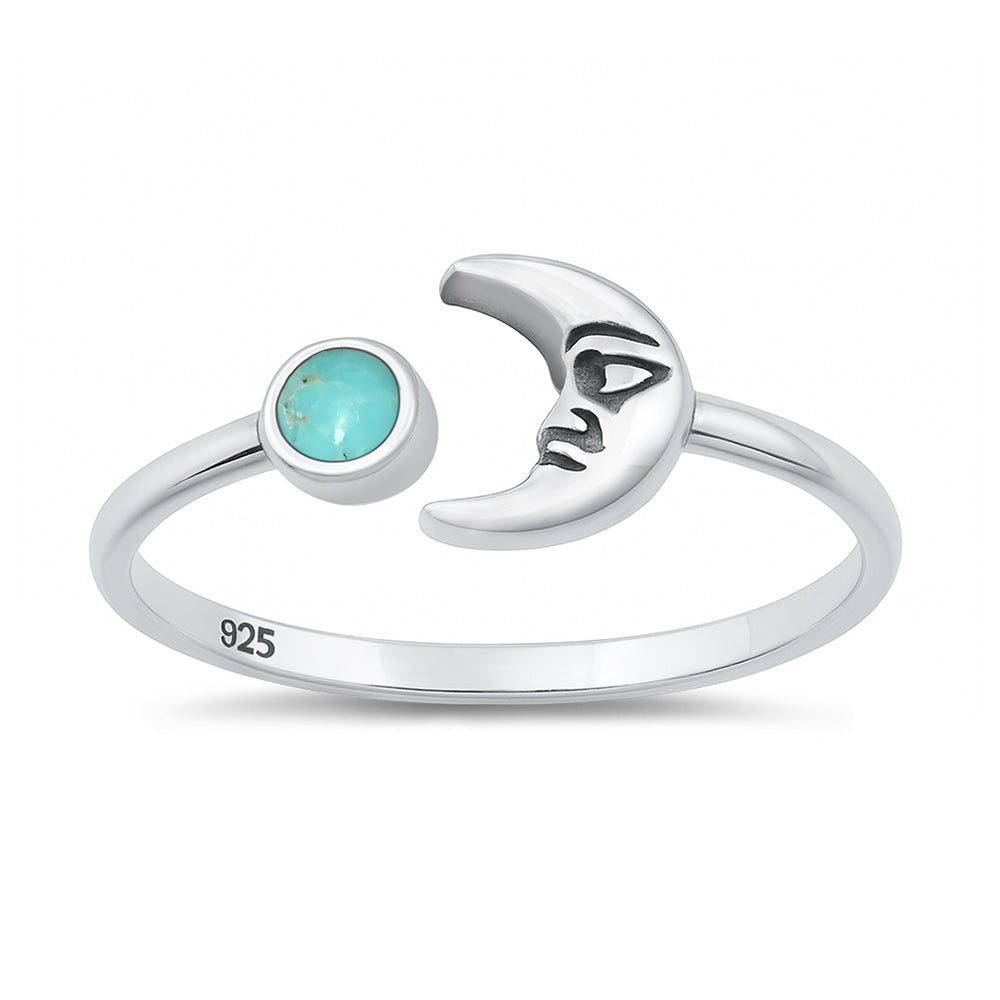 Silver Stone Ring - Crescent Moon