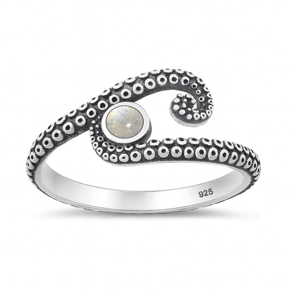 Silver Stone Ring - Octopus Tentacles