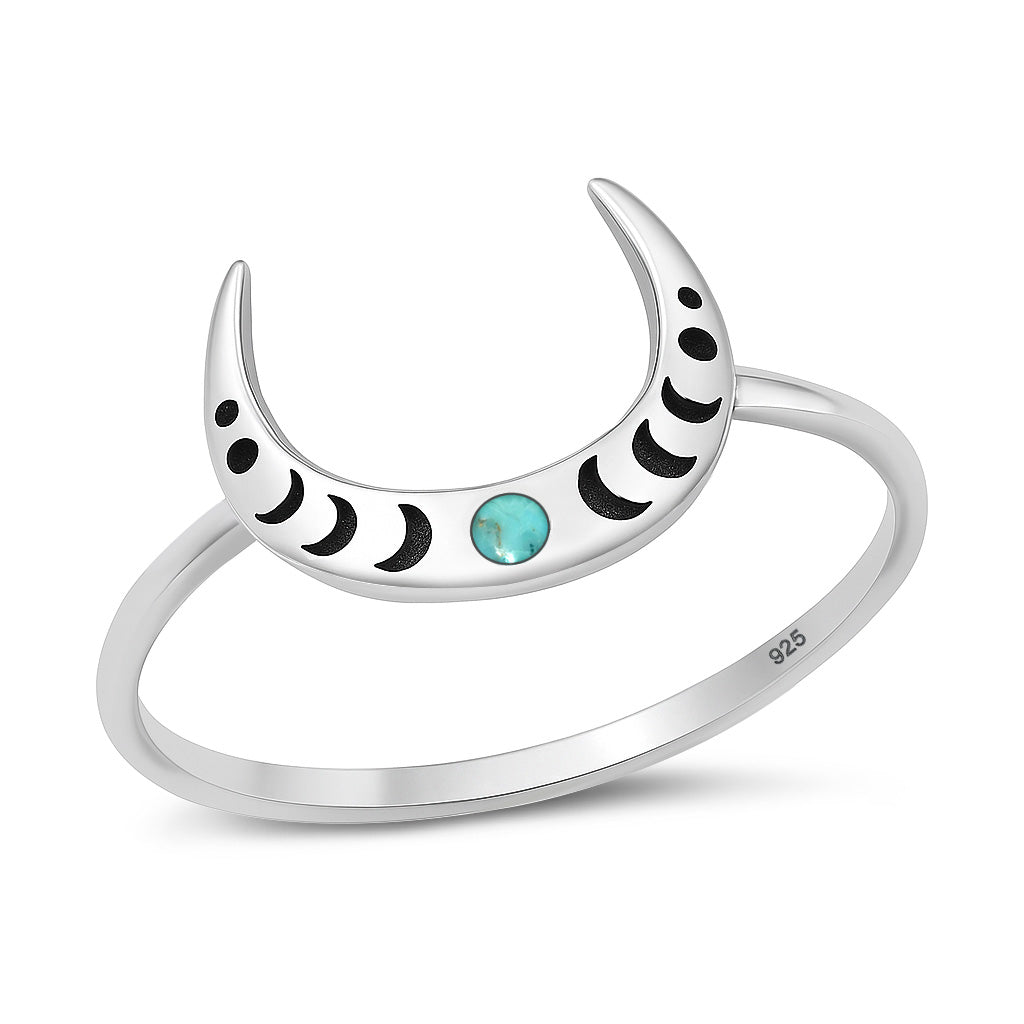 Silver Stone Ring - Crescent Moon Phase