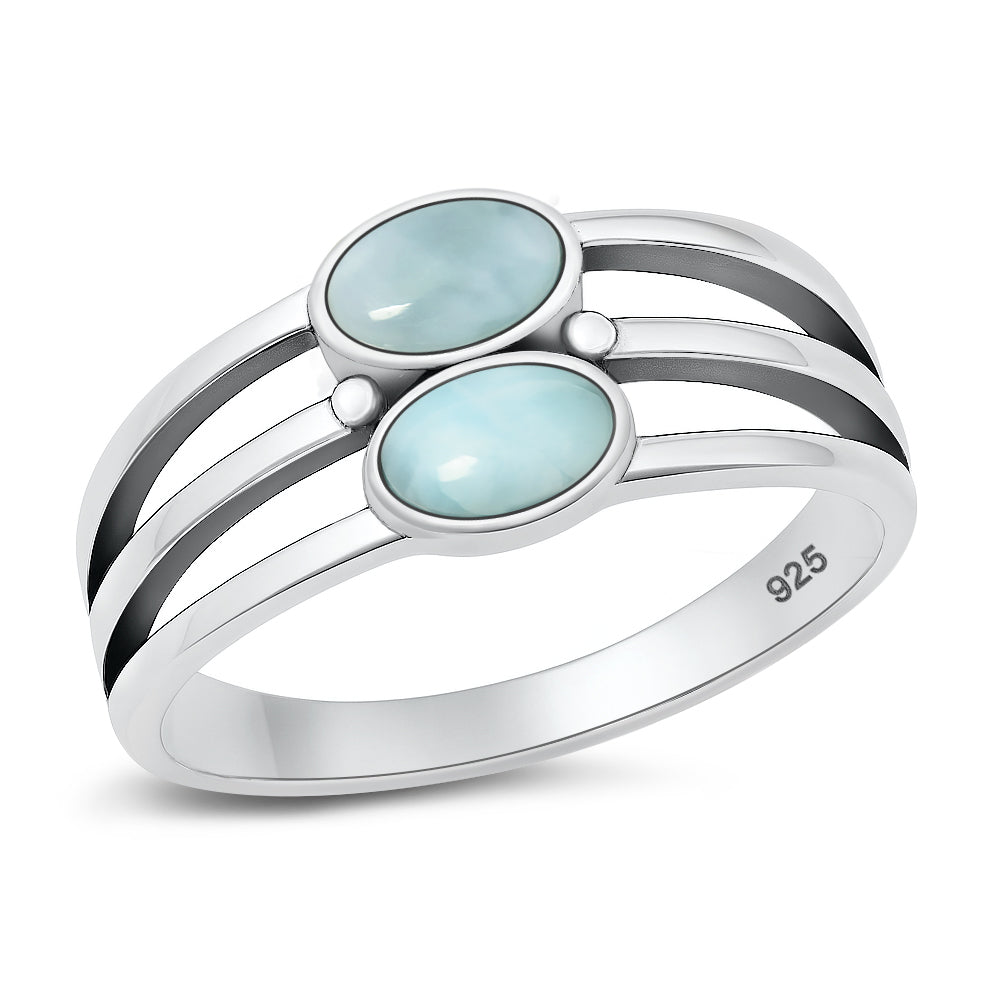 Silver Stone Ring - Stacked Two Stone