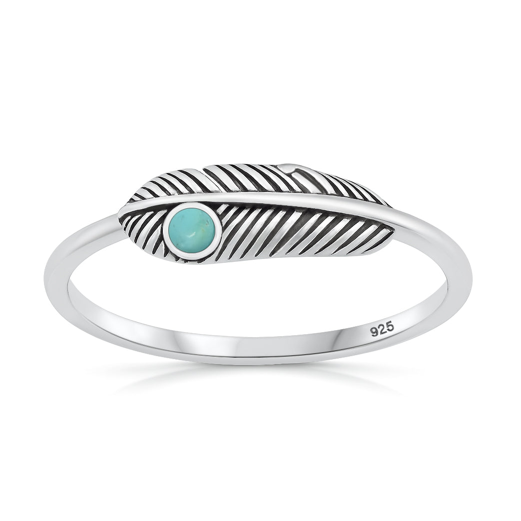 Silver Stone Ring - Feather