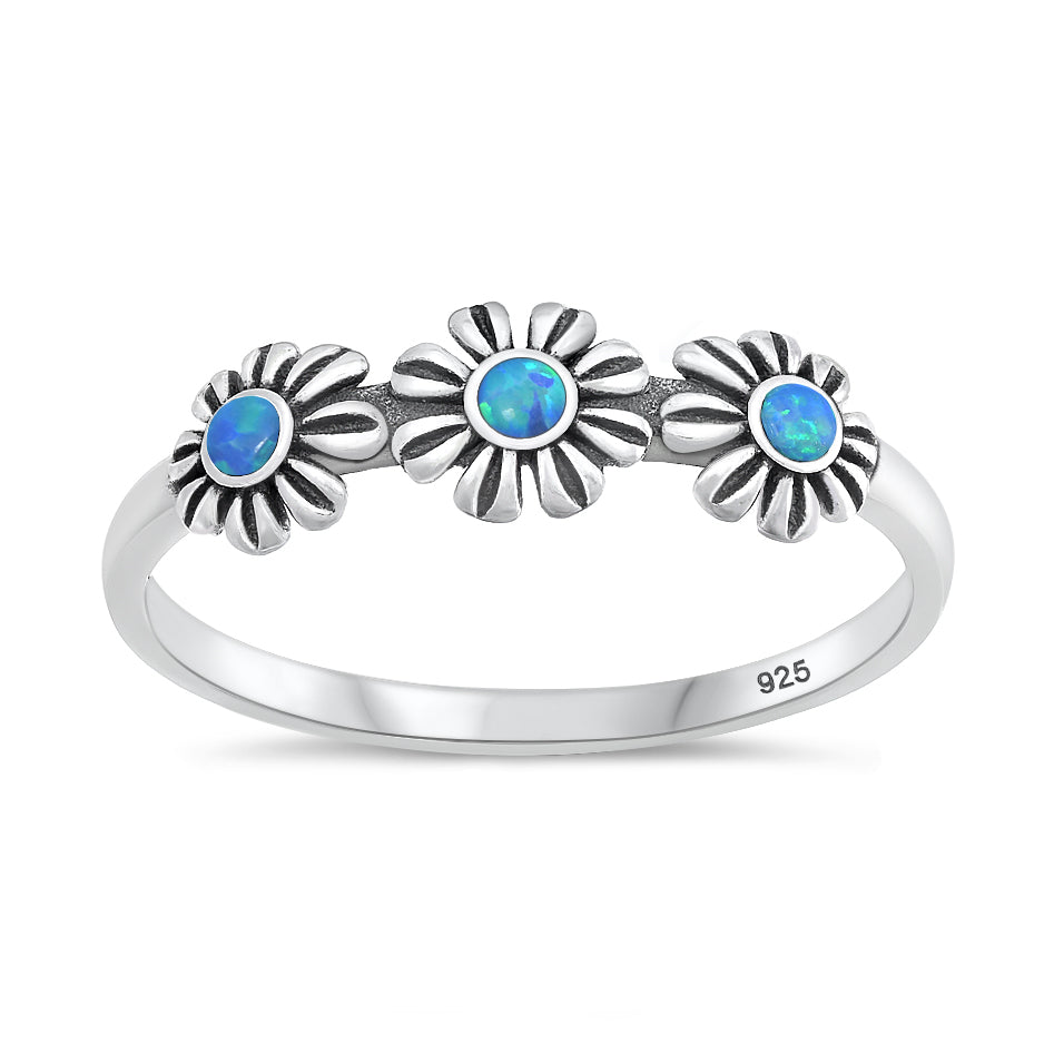 Silver Lab Opal Ring - Flowers