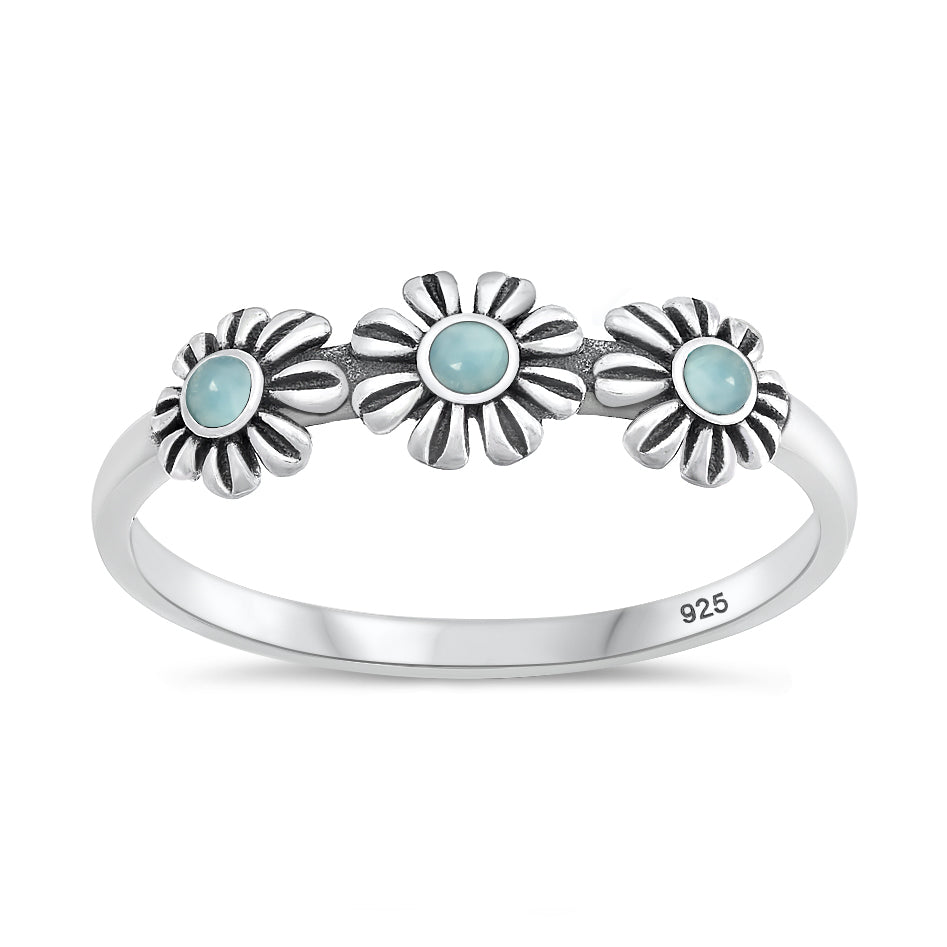 Silver Stone Ring - Flowers