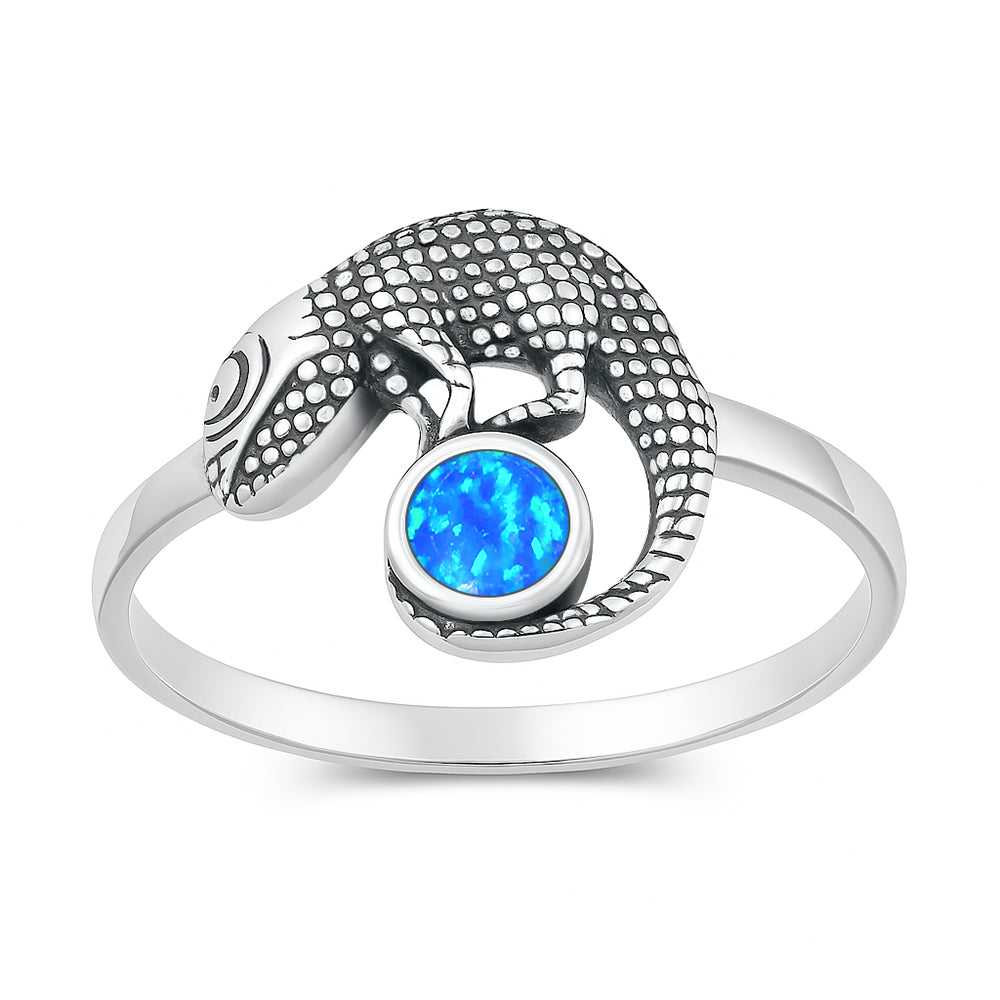 Silver Lab Opal Ring - Lizard
